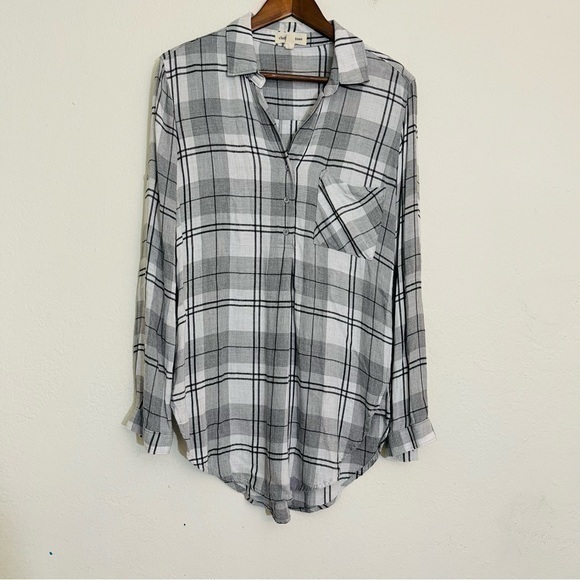 Cloth & Stone Plaid Long Sleeve Top Women Size Small Color Gray/White - Picture 1 of 10